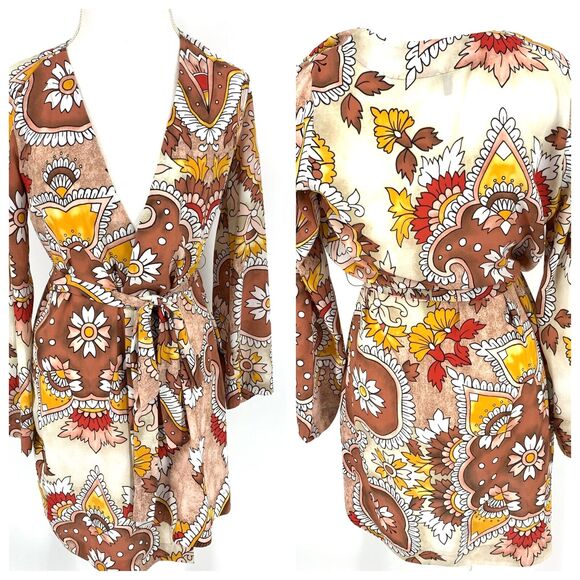 BCBG Maxazria Dress Dusty Rio Paisley Wrap 2 piece Beige Red Brown S - Picture 6 of 11